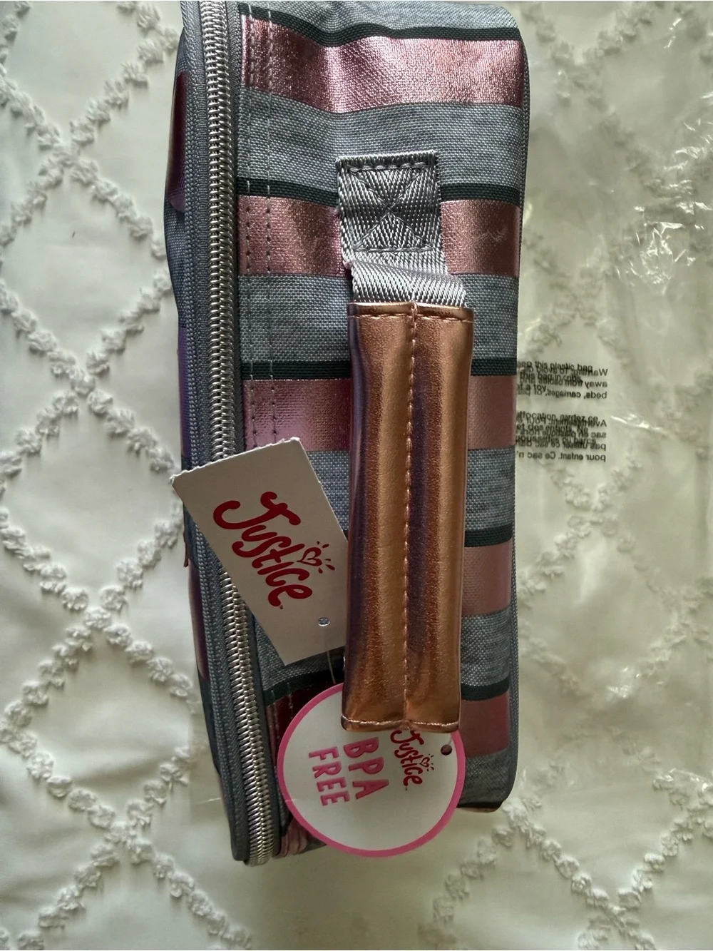 Justice Lunch Box with Pink Metallic Polka Dots